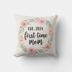 Delicate First-Time Mum Est. 2024 with Floral  Cushion