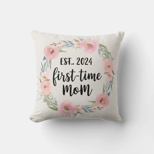 Delicate First-Time Mum Est. 2024 with Floral  Cushion (Front)