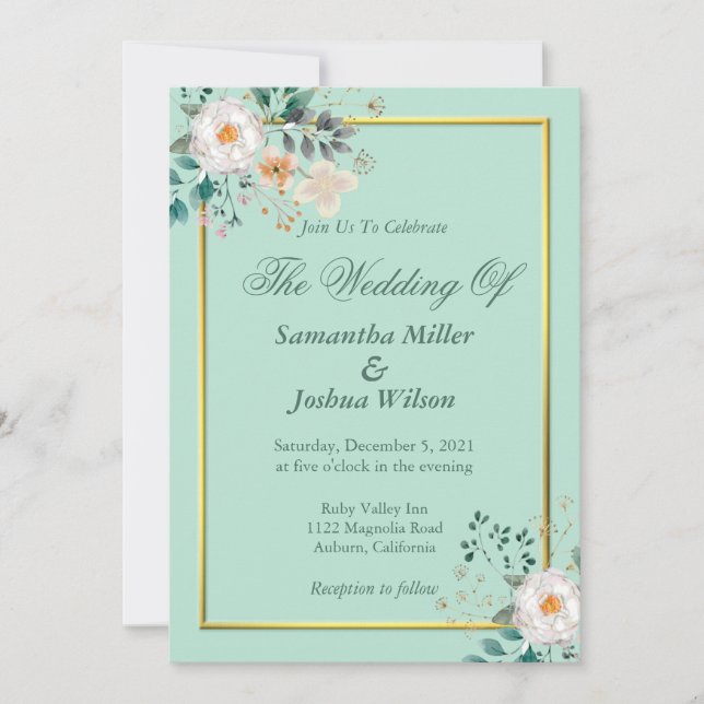 Delicate Floral and Gold Border Invitation (Front)
