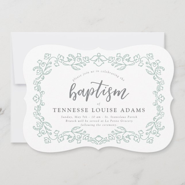 Delicate Floral Baby Baptism Invitation (Front)