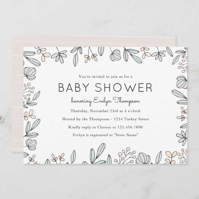 Delicate Floral Baby Shower Invitations (Front/Back)