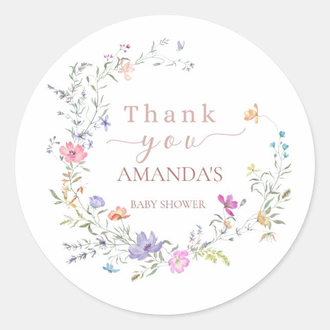 Delicate Floral  Baby Shower Thank You  Sticker (Front)