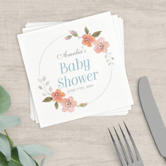 Delicate Floral Blue Boy Baby Shower Napkin (Creator Uploaded)
