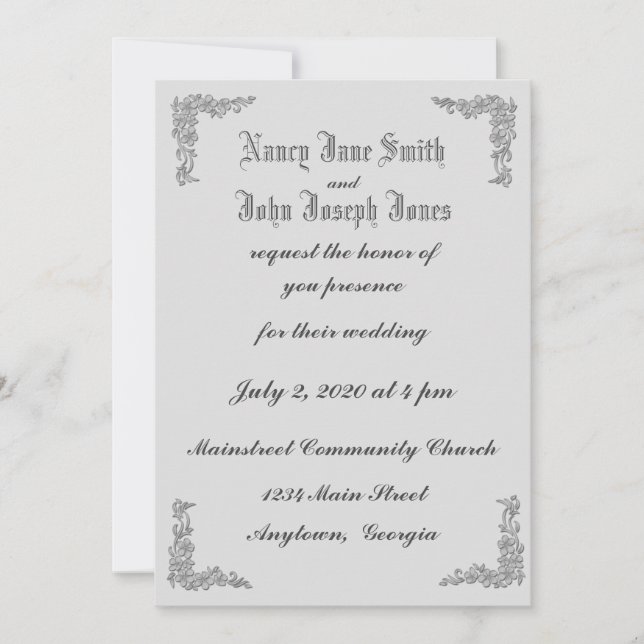 Delicate Floral Corners Wedding Invitations (Front)
