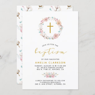 Delicate Floral & Cotton Baptism Invitation