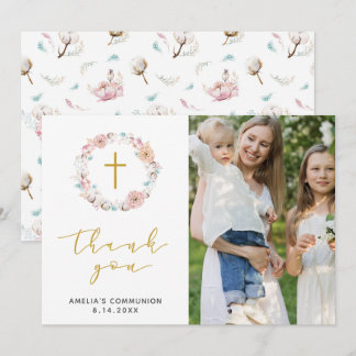 Delicate Floral & Cotton Thank You Card