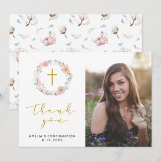 Delicate Floral & Cotton Thank You Card