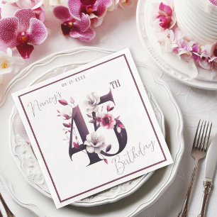 Delicate Floral Customisable 45th Birthday  Napkin
