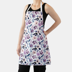  Delicate Floral Design with Navy Lavender Leaves Apron