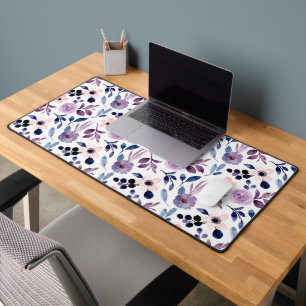 Delicate Floral Design with Navy Lavender Leaves Desk Mat