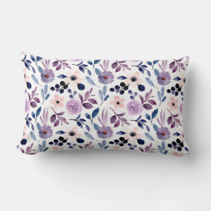 Delicate Floral Design with Navy Lavender Leaves Lumbar Cushion