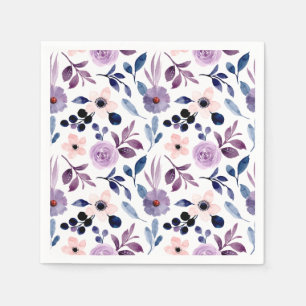 Delicate Floral Design with Navy Lavender Leaves Napkin