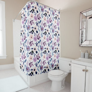 Delicate Floral Design with Navy Lavender Leaves Shower Curtain