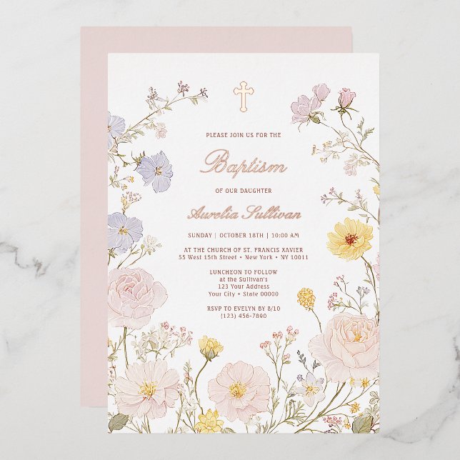 Delicate Floral Frame Baptism (Front/Back)