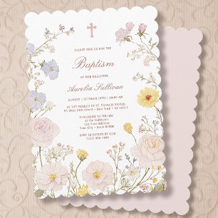 Delicate Floral Frame Baptism Invitation