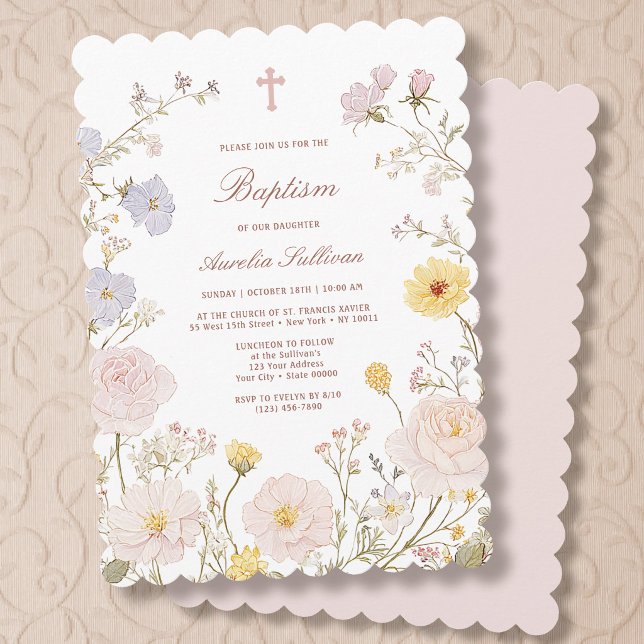 Delicate Floral Frame Baptism Invitation (Creator Uploaded)