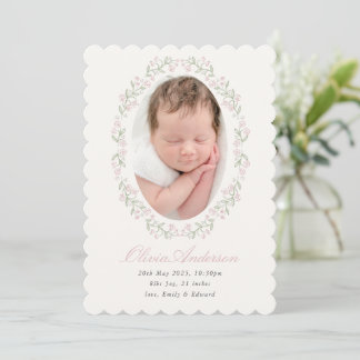 Delicate Floral Frame Girl Birth Announcement