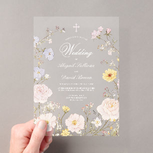 Delicate Floral Frame Religious Wedding Acrylic Invitations