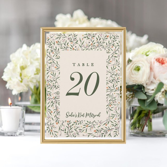 Delicate Floral Frame Tiny Leaves Table Number (Creator Uploaded)
