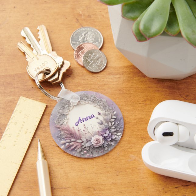 Delicate Floral Frame With Lace Details Key Ring (Desk)