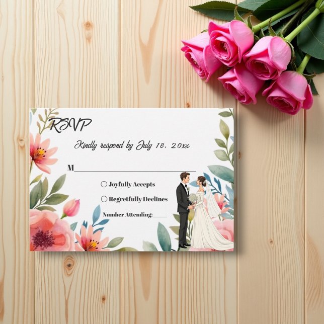 Delicate Floral Garden Bride Groom Summer Wedding RSVP Card (Creator Uploaded)