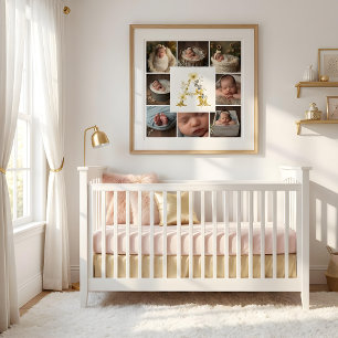 Delicate Floral Initial A 8-Photos Collage Newborn Poster