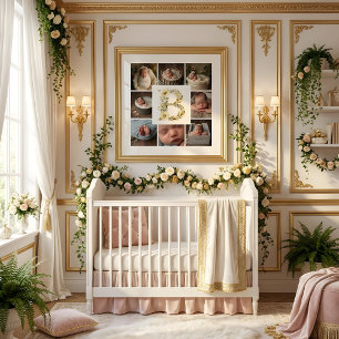 Delicate Floral Initial B 8-Photos Collage Newborn Poster