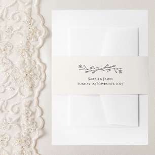 Delicate Floral Monochrome Wedding Invitation Belly Band