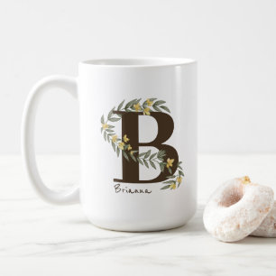 Delicate Floral Monogram Yellow ID1332 Coffee Mug