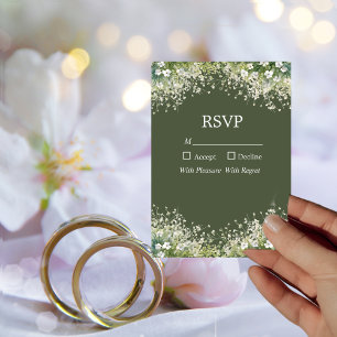 Delicate Floral on Olive Green RSVP Card