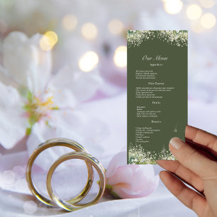 Delicate Floral on Olive Green Wedding Menu