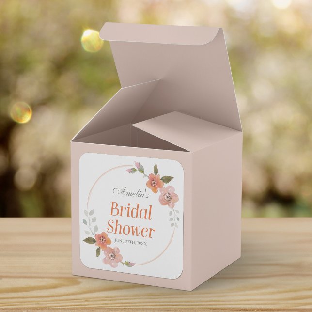 Delicate Floral Orange Bridal Shower Square Square Sticker (Creator Uploaded)
