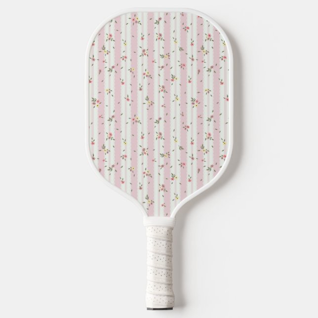 Delicate Floral Pattern Back Solid Pink  Pickleball Paddle (Front)