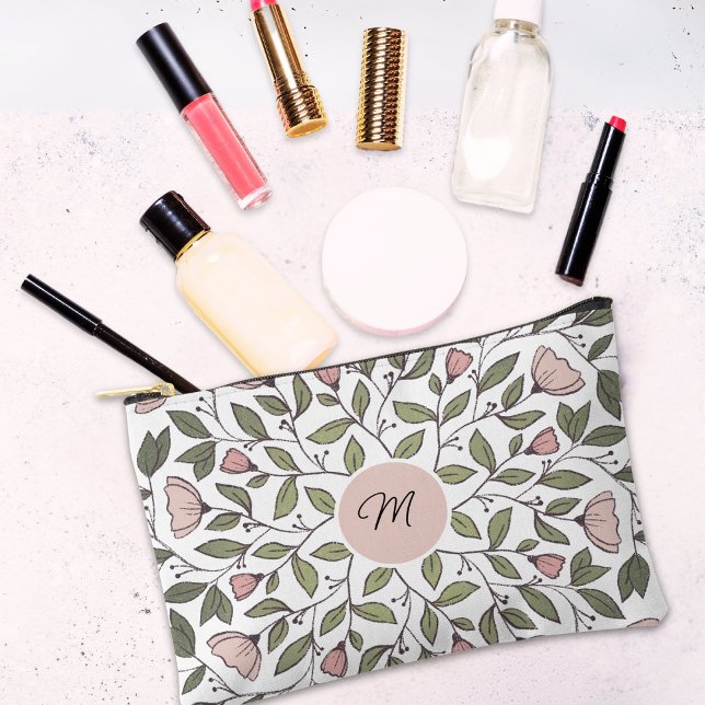 Delicate Floral Pattern Custom Monogram Accessory Pouch (Creator Uploaded)