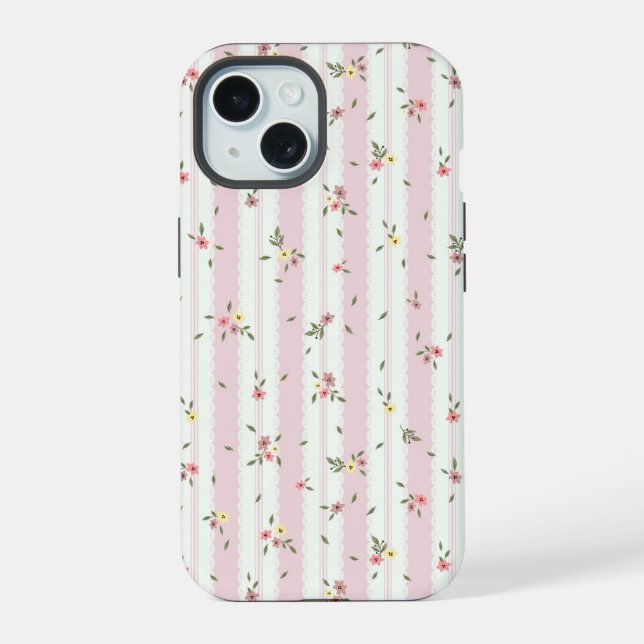 Delicate Floral Pattern Pink  iPhone 15 Case (Back)