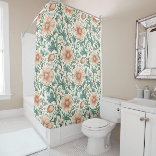 Delicate Floral Pattern with Soft Pink Blossoms Shower Curtain
