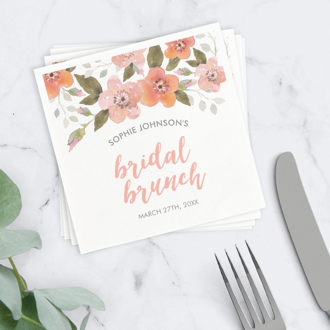 Delicate Floral Peach Bridal Brunch Napkin (Creator Uploaded)