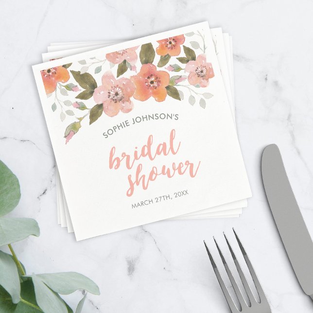 Delicate Floral Peach Bridal Shower Napkin (Creator Uploaded)