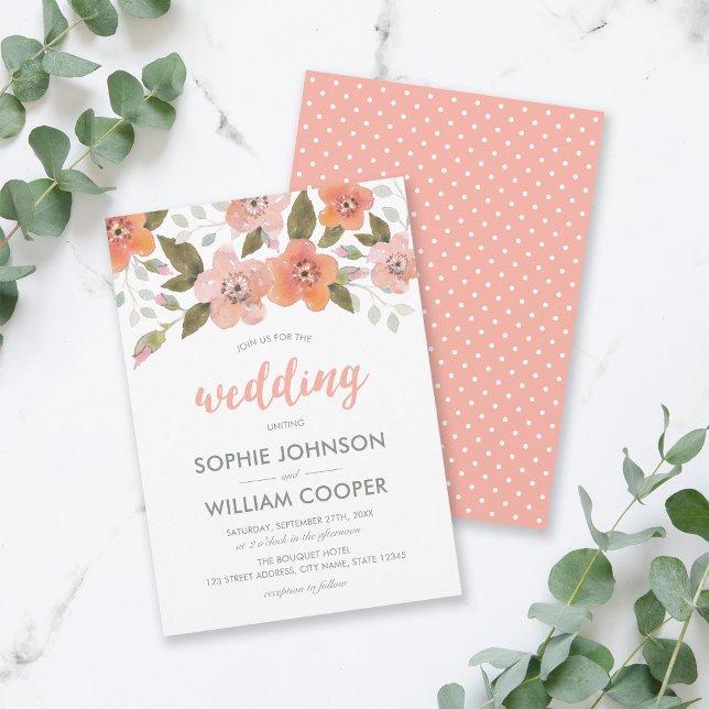 Delicate Floral Peach Wedding Invitation (Creator Uploaded)