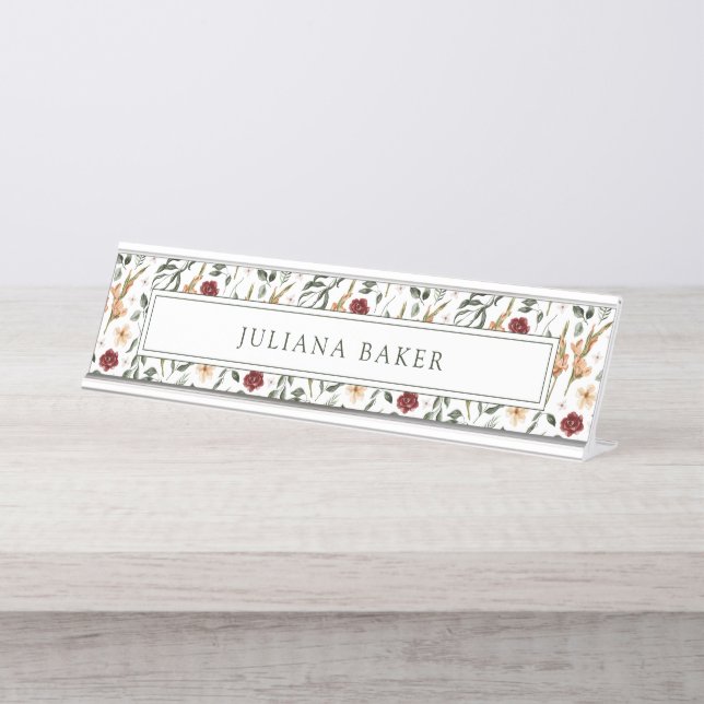 Delicate Floral Personalised Desk Name Plate (Front)