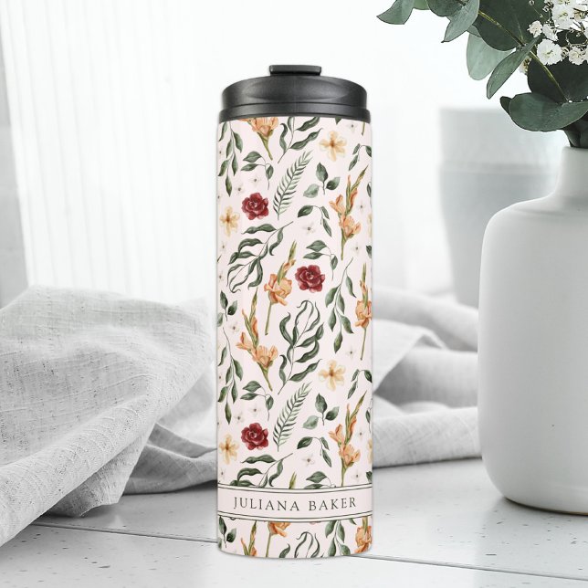 Delicate Floral Personalised Thermal Tumbler (Creator Uploaded)