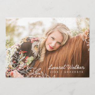Delicate Floral Photo Graduation Announcement