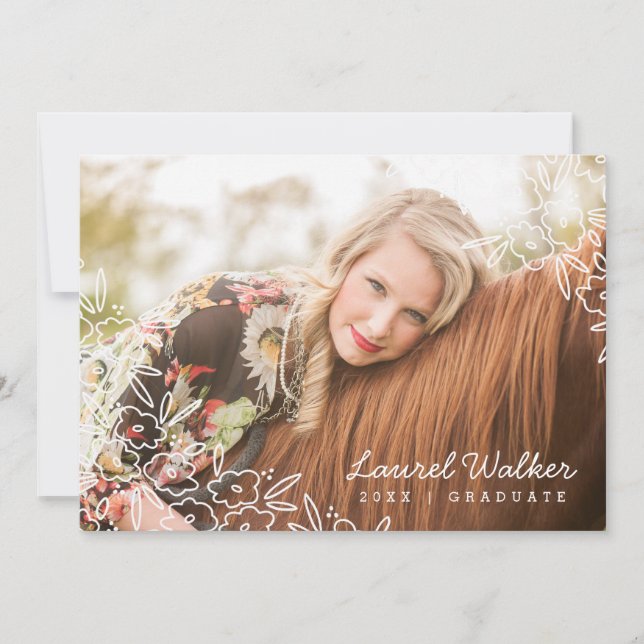 Delicate Floral Photo Graduation Announcement (Front)
