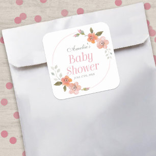 Delicate Floral Pink Baby Shower Square Sticker