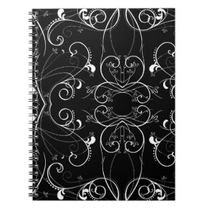 Delicate Floral Repeating Pattern in White on Blac Notebook