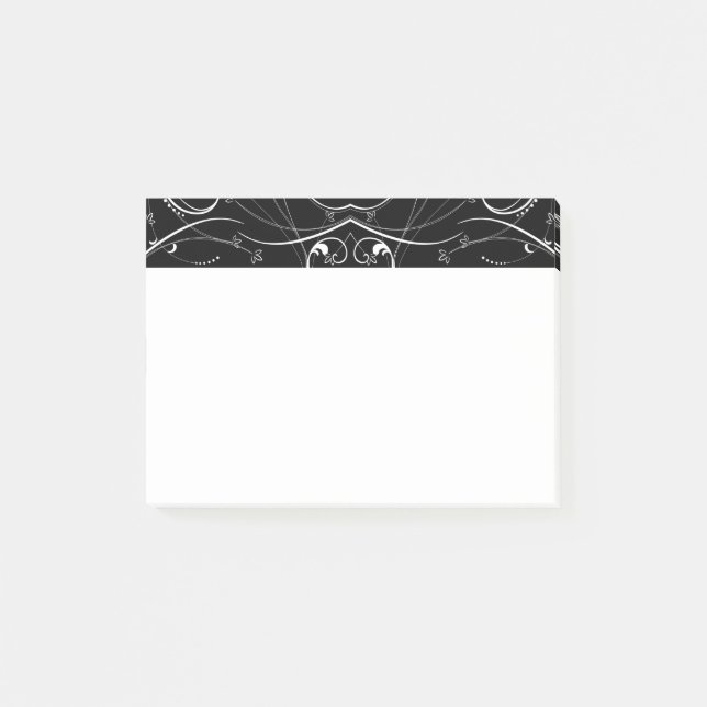 Delicate Floral Repeating Pattern in White on Blac Post-it Notes (Front)