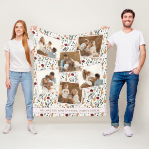 Delicate Floral Scrapbook Style Mother's Day Fleece Blanket