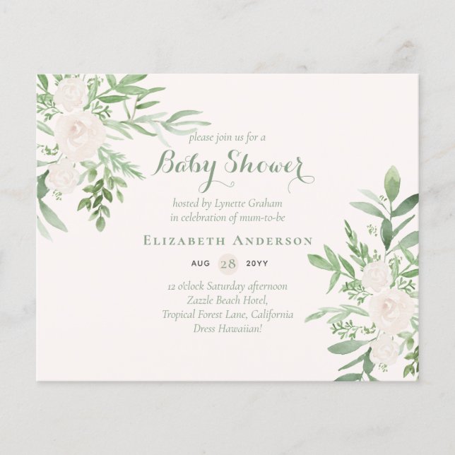 Delicate Floral Themed Baby Shower Invites BUDGET (Front)
