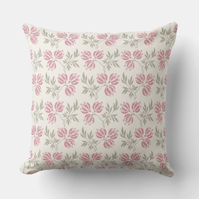 Delicate Floral Vine Throw Pillow – Soft Pink (Front)
