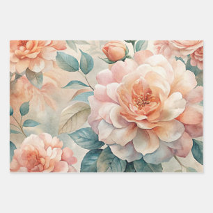 Delicate Floral Vintage Inspired Pastel Watercolor Wrapping Paper Sheet
